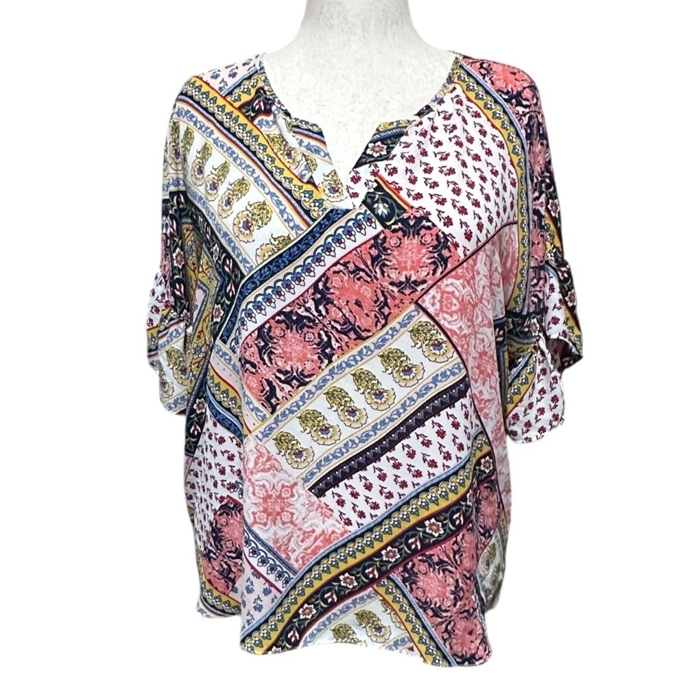 C Est 1948 Multi Color Quilt Look Blouse Size XL
